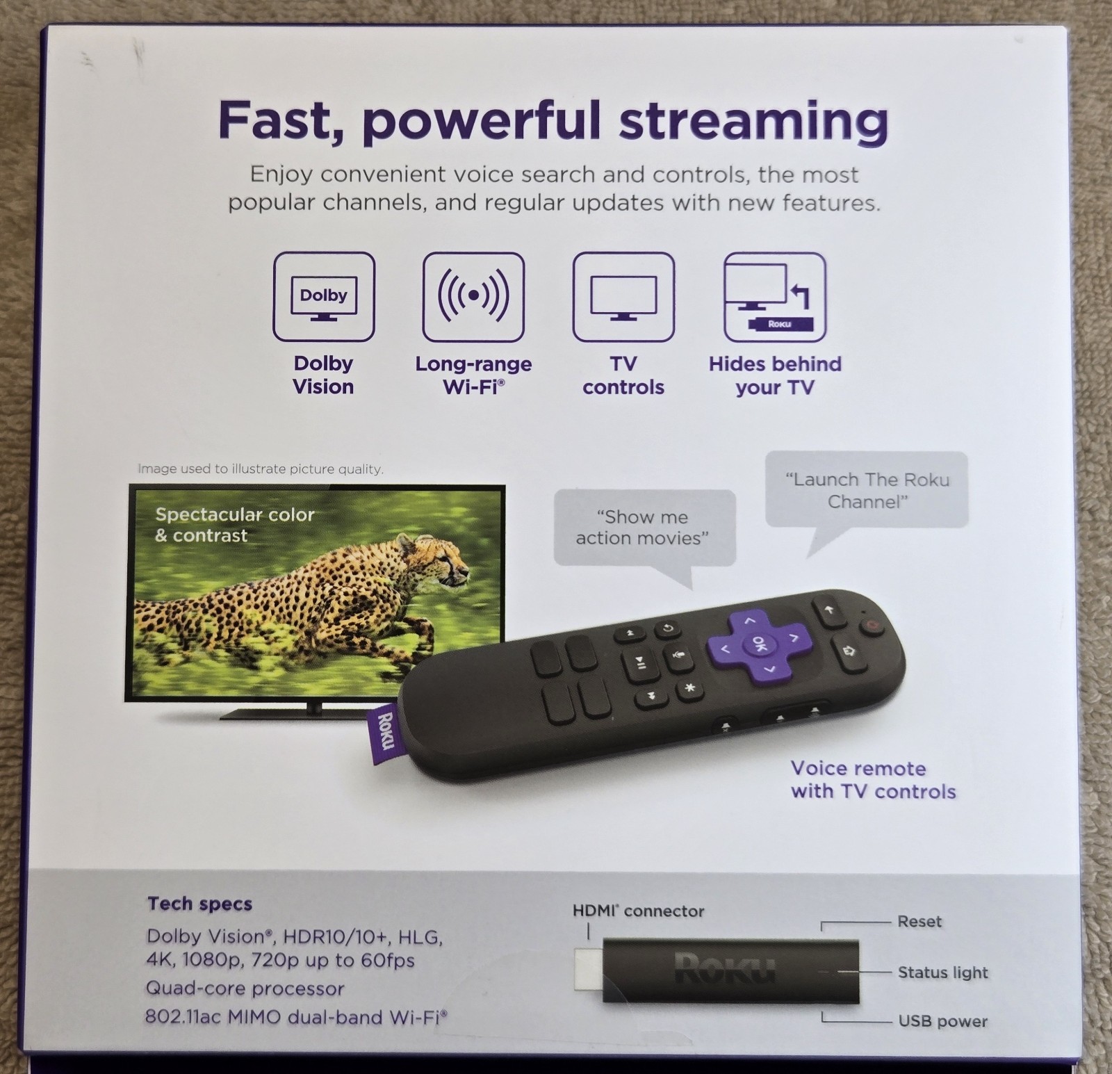 Roku Streaming Stick 4K 3820X 4K Streaming Device Battery Remote
