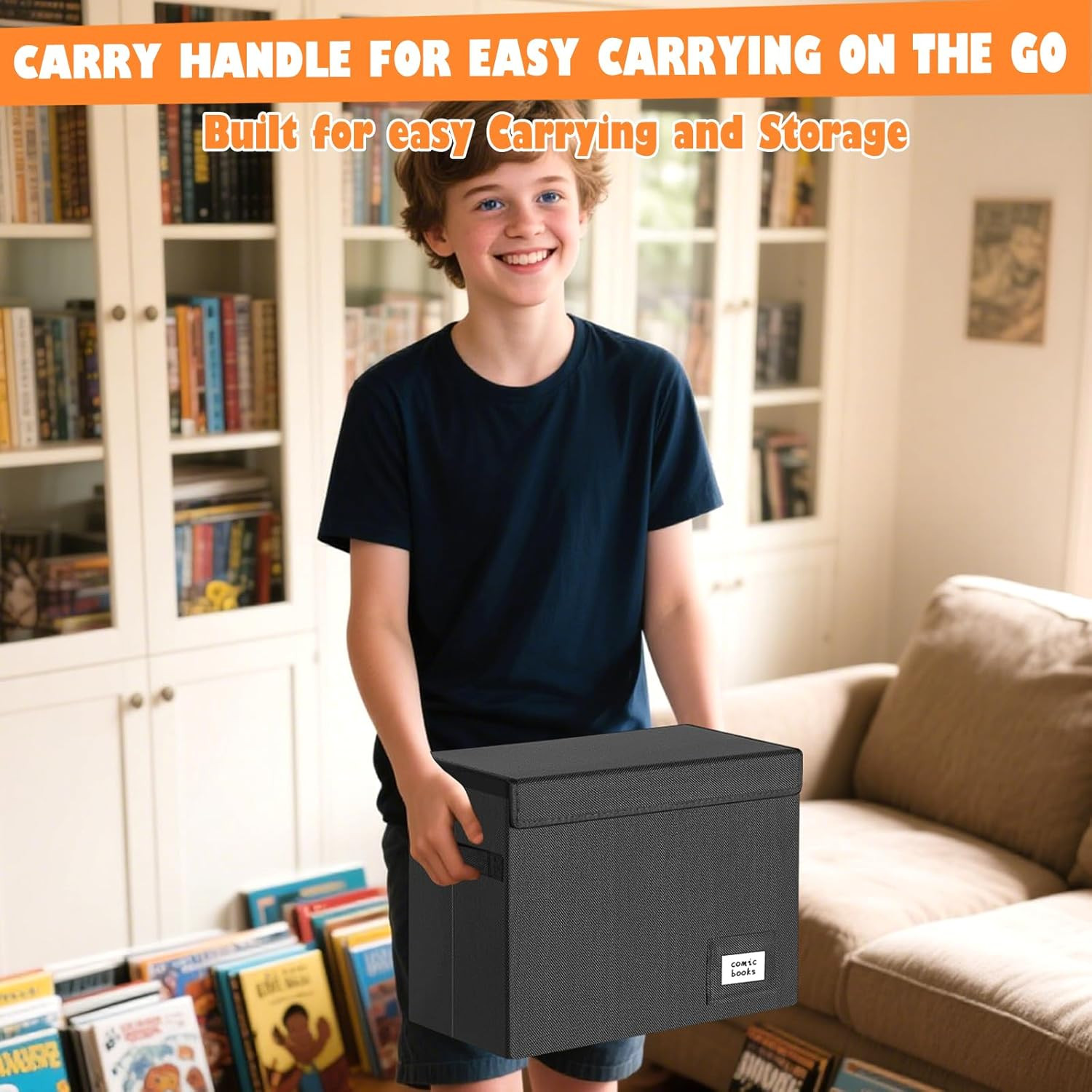 Heavy Duty Collapsible Comic Book Storage Box - Holds 150 Comics, Black