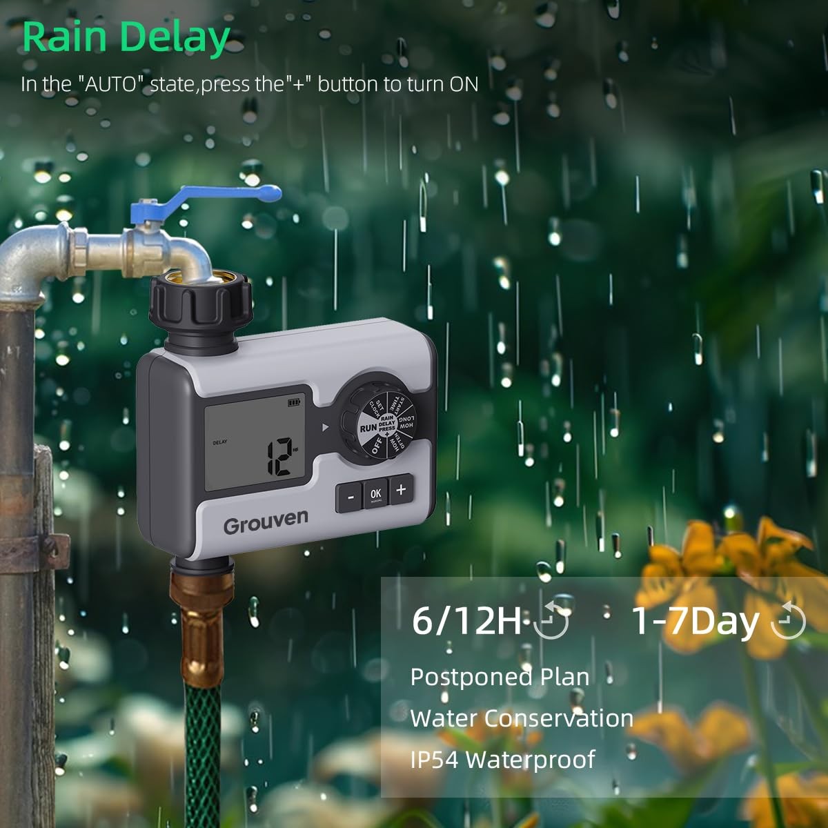 Garden Sprinkler Timer Dial Hose Faucet Programmable Water Timer with Rain De...
