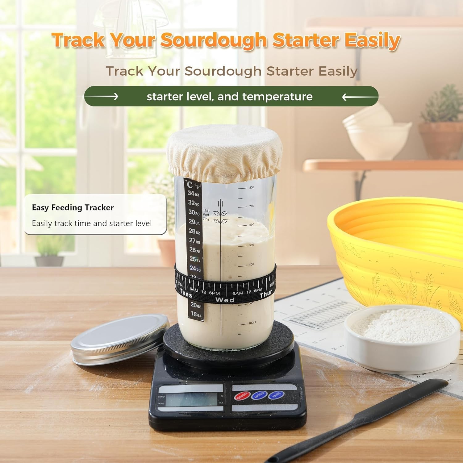 34 oz Sourdough Starter Kit: Complete Beginner’s Bread Baking Set in Yellow