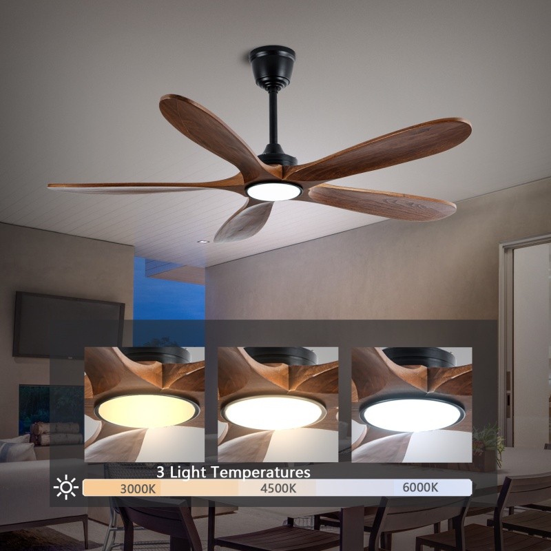 52" Modern Solid Wood Ceiling Fan w/Light 3CCT Noiseless Reversible APP/Remote