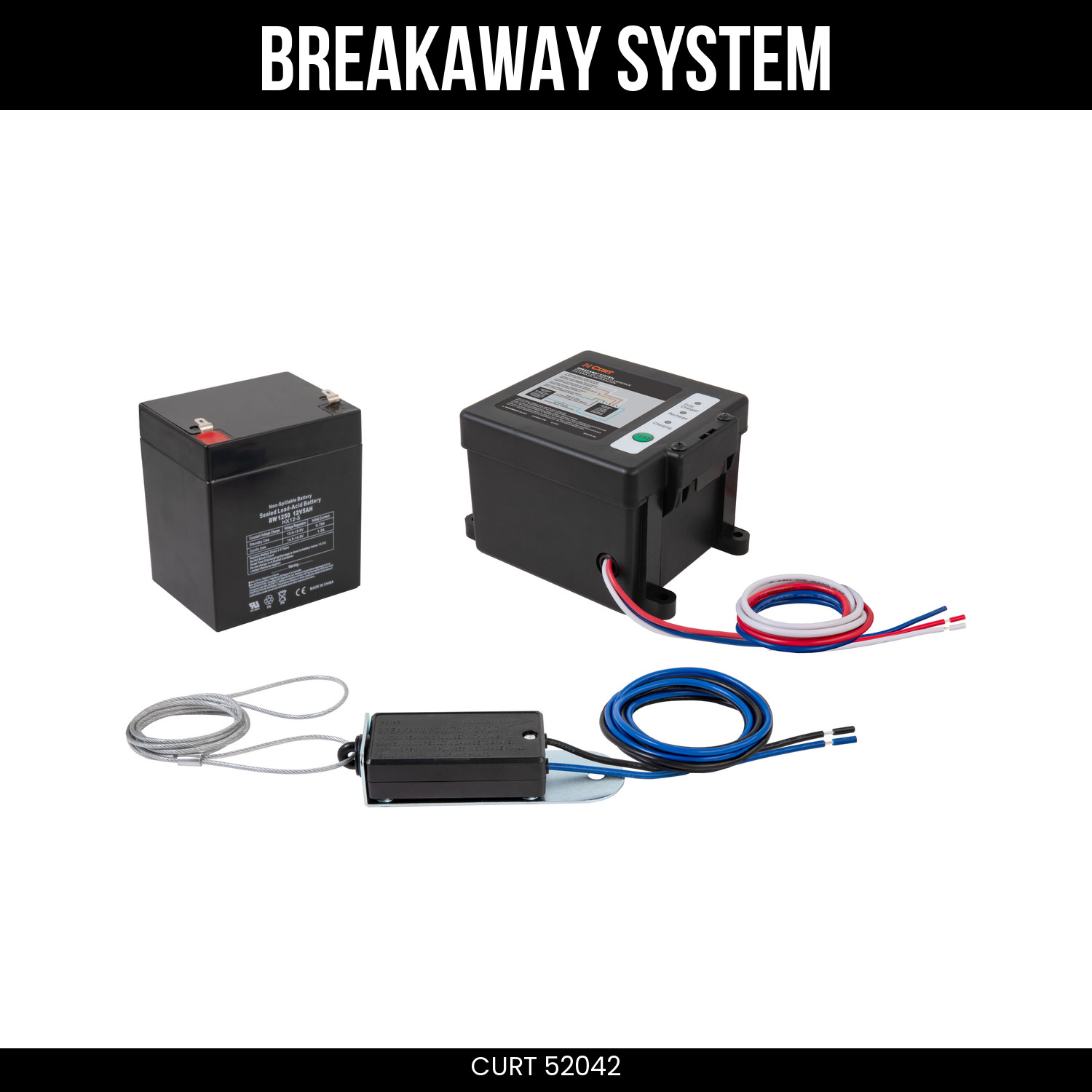 CURT Push to Test Trailer Breakaway Kit with Battery for Single to Triple Axles
