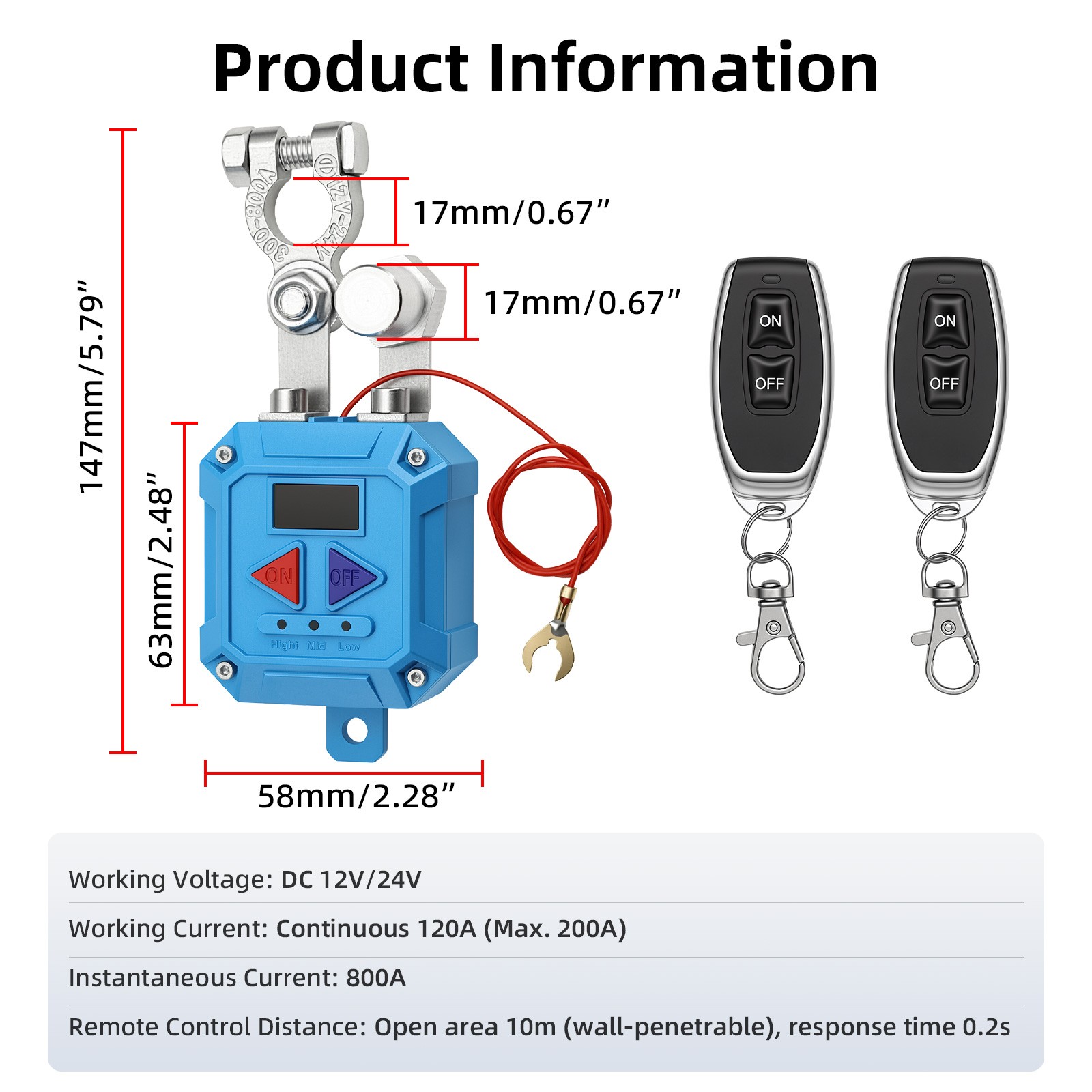 Auto Battery Disconnect Switch 120A Remote Kill Switch With LED Voltage Display