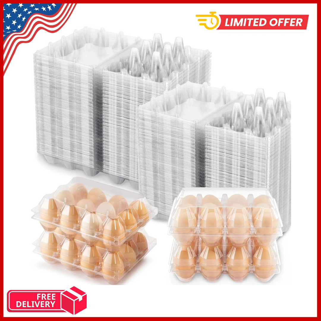 100 Packs Egg Cartons Cheap Bulk Plastic for 12 Eggs Clear Egg Cartons
