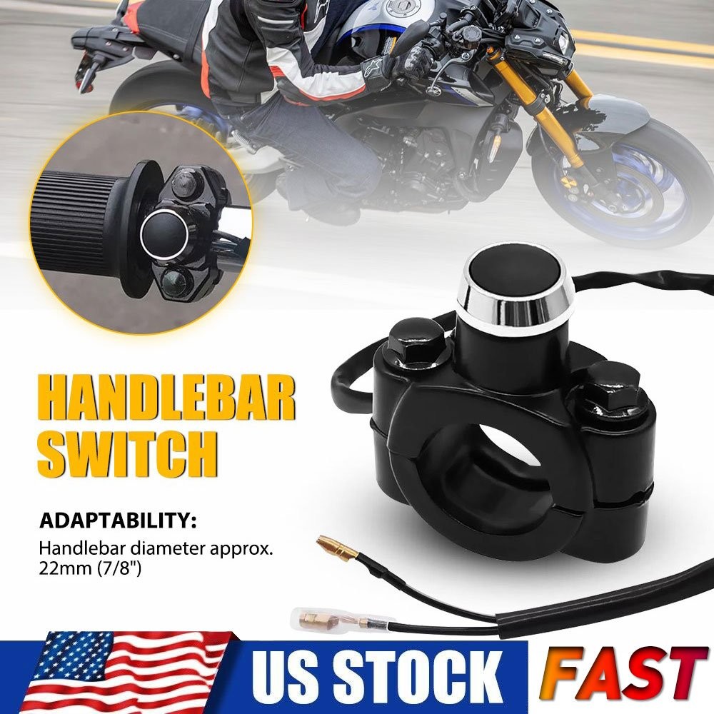 Motorcycle Switch Horn Handlebar Mount Push Button Momentary Start Universal 12V