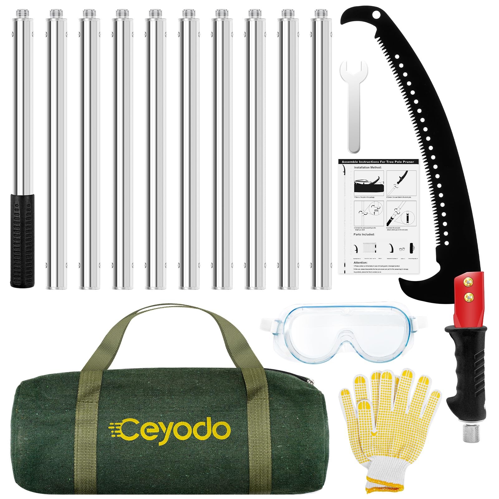 Manual Pole Saw 15ft, Lightweight Manual Stainless Steel Extension High Pole ...