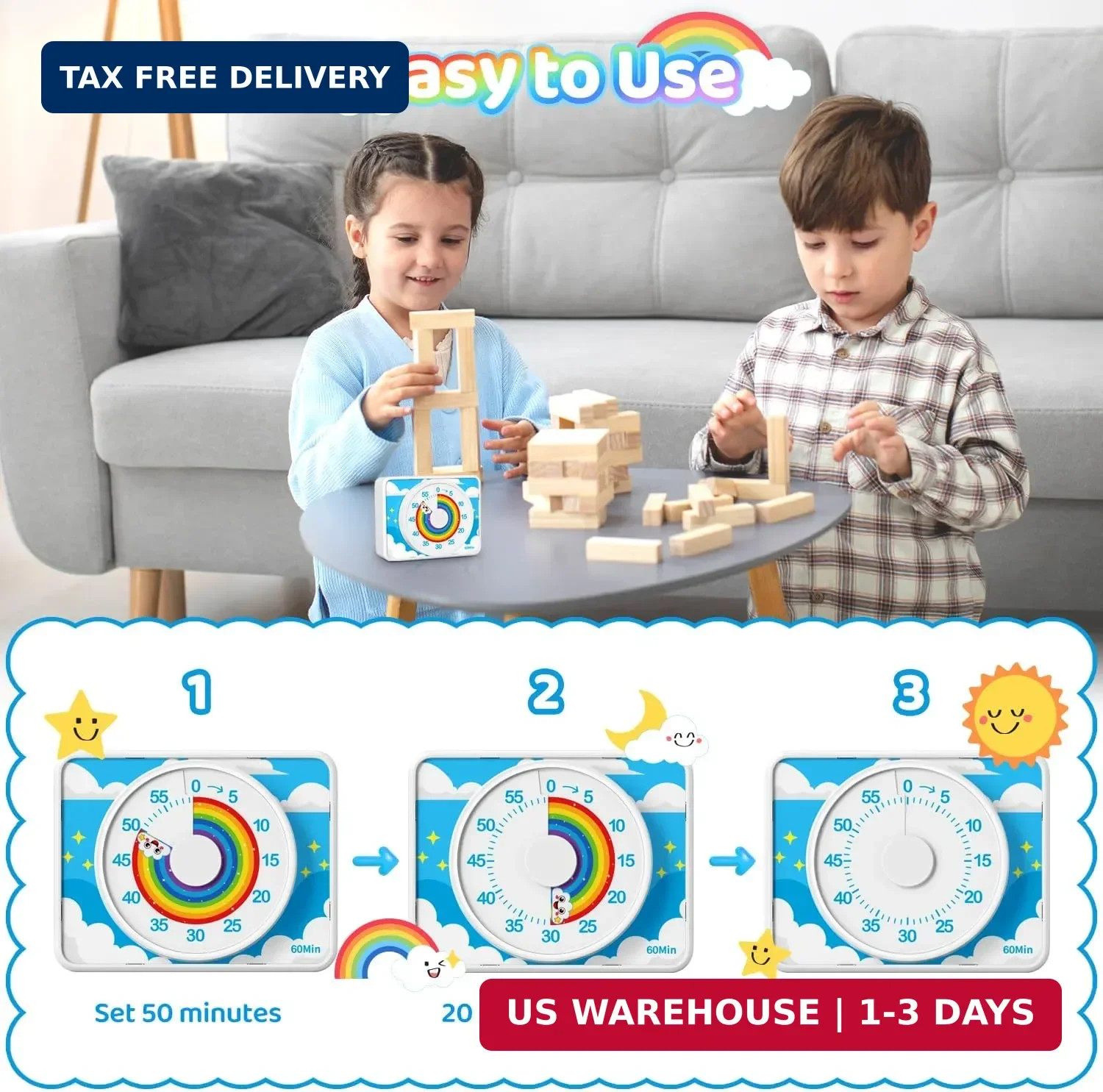 Visual Timer for Kids - 60 Min Rainbow Countdown Clock for Classroom & ADHD