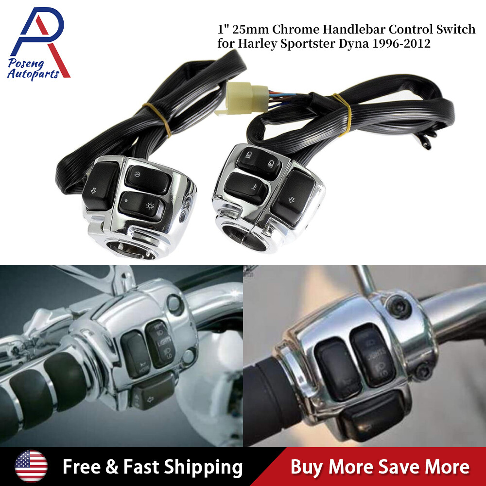 Chrome 1" Handlebar Control Switches+ Wiring Harness for Harley Sportster Dyna
