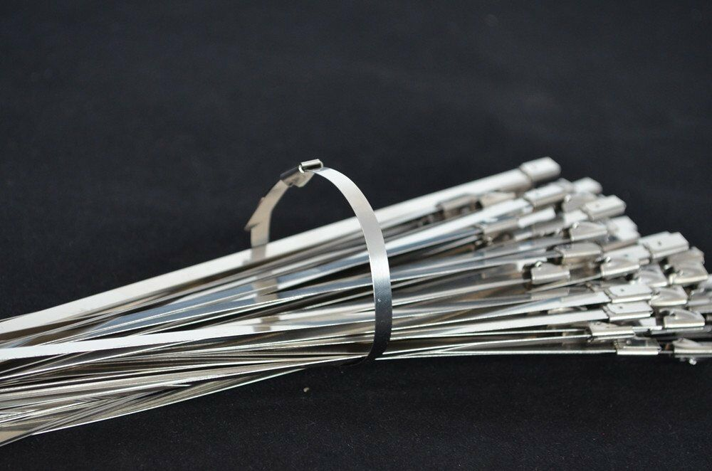 100Pcs Chrome 6" Stainless Steel Header Wrap Straps Self Locking Cable Tie #U YG