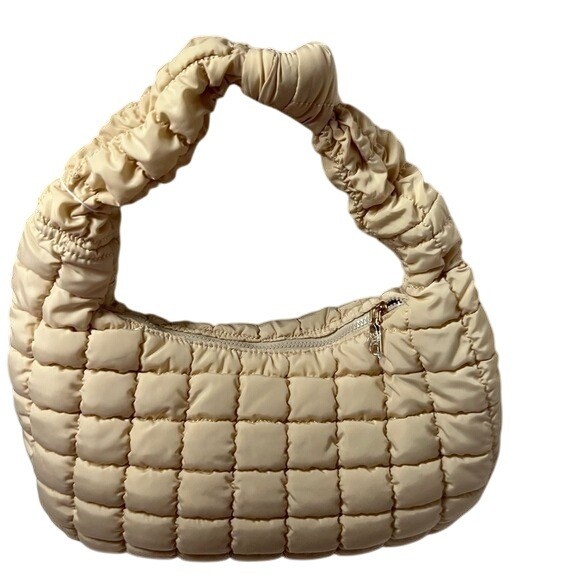 URBAN EXPRESSIONS Quilted Puffer Shoulder Bag Beige Hobo Purse Women's