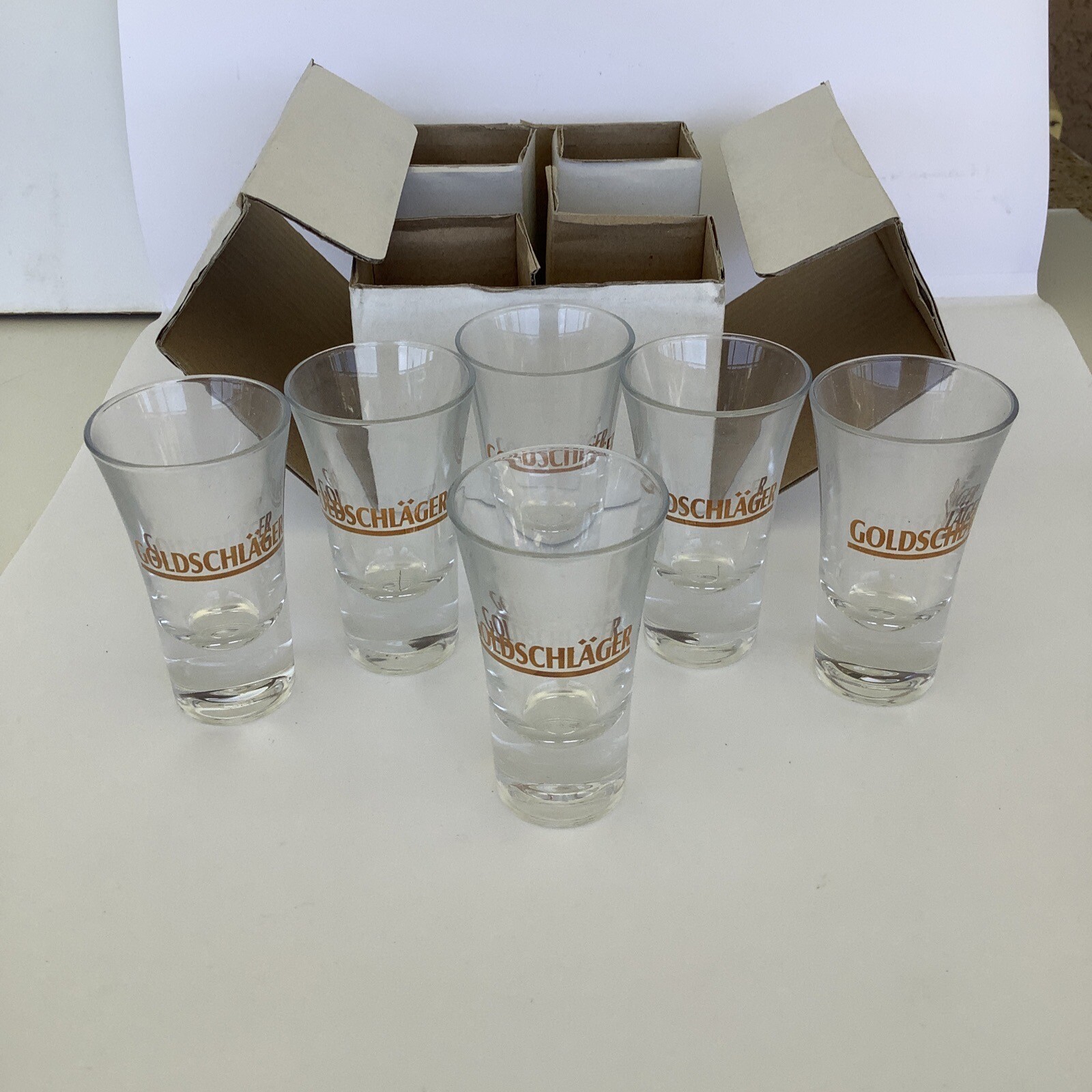 Lot Of 6 GOLDSCHLAGER Shot Glasses NEW IN BOX - FREE SHIPPING!