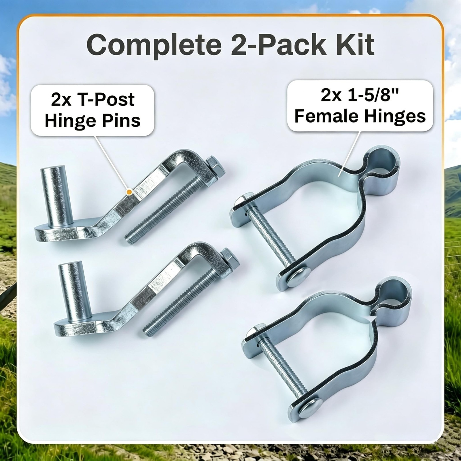 Complete T-Post Gate Hinge Assembly Kit, Galvanized Steel 1-5/8 Inch Chain Li...