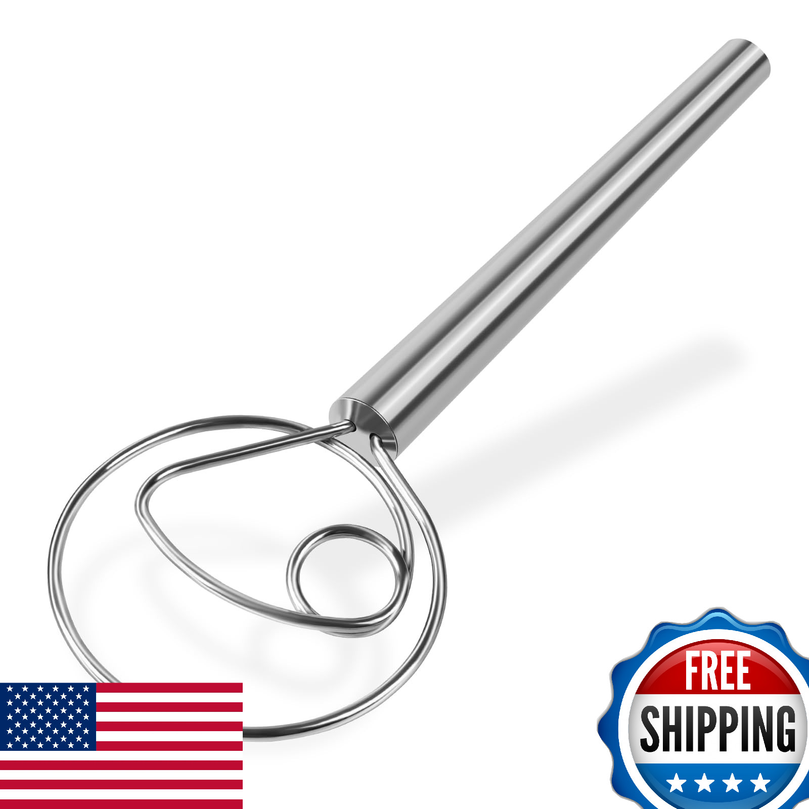 Maxjoy Danish Dough Whisk Stainless Steel Hook Dutch Style Mixer Sourdough Bread