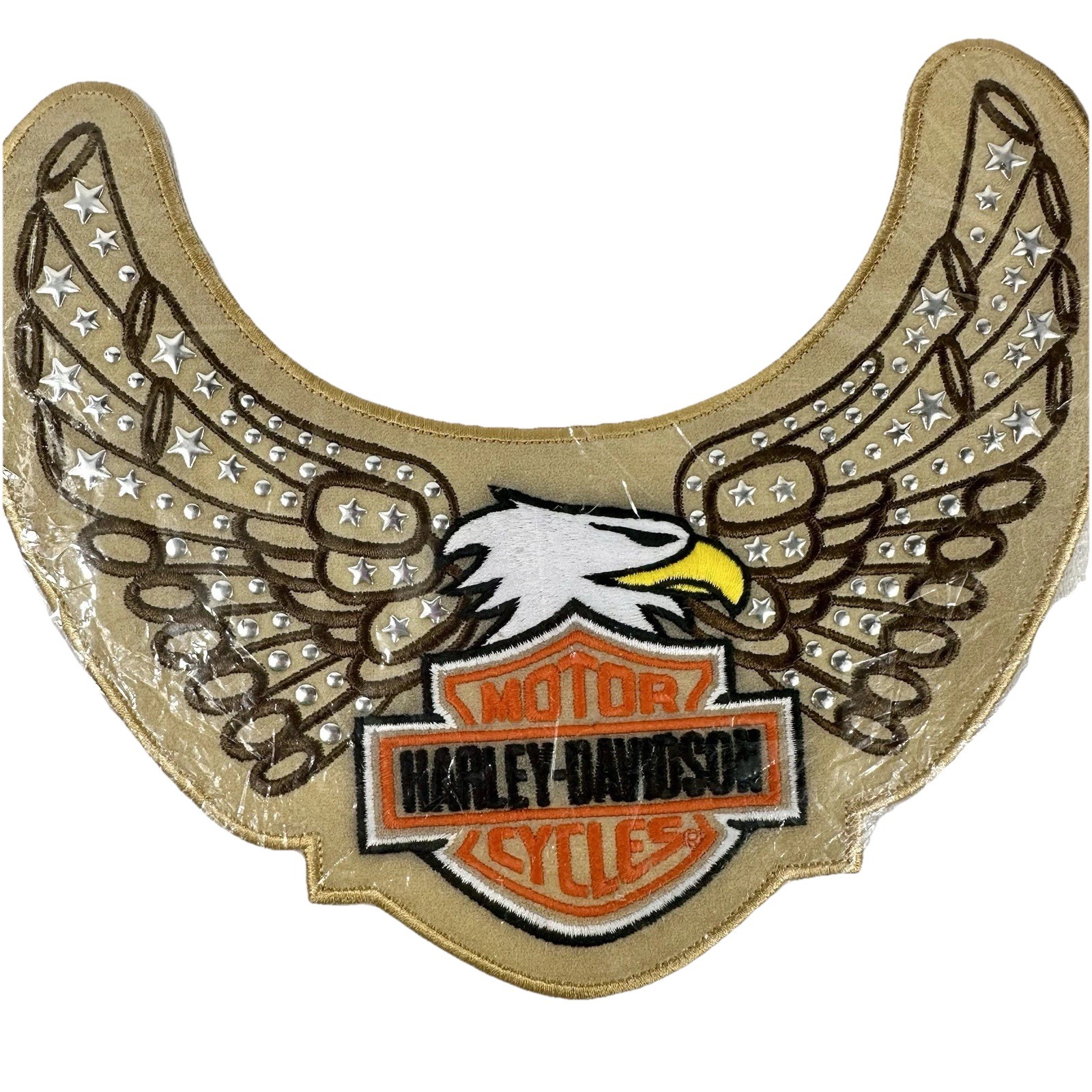 Harley-Davidson Patch Eagle Wings Tan Large Embroidered Emblem Silver Studs Vest