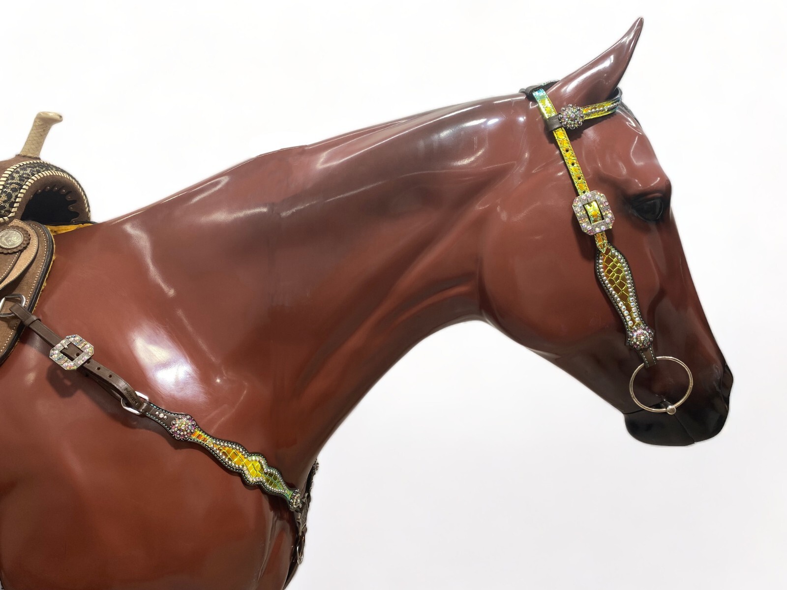 Genuine Leather Western Headstall Breast Collar tack Set for Horse Decorated