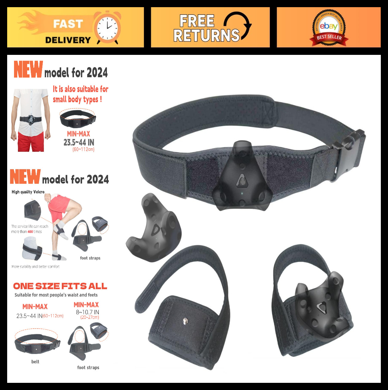 3-in-1 VR Tracker Straps for Full Body Tracking - Waist & Feet Belt for Gaming