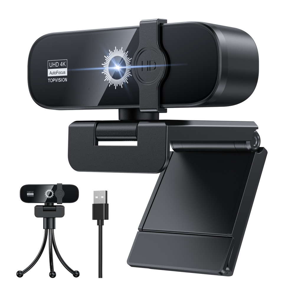 TOPVISION 2K Webcam with 360° Adjustable Tripod Stand ,180 º view Built-in Mic