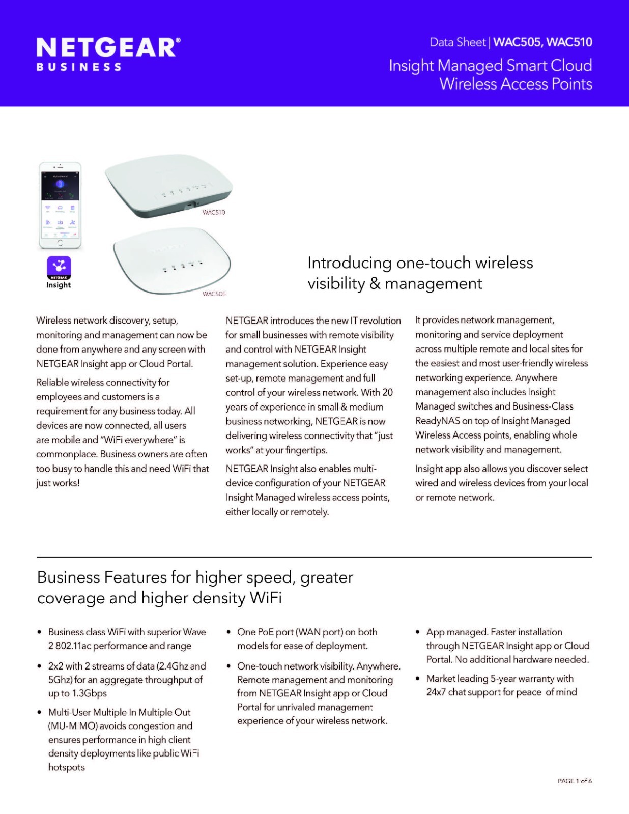 NETGEAR WAC505 POE Insight Managed Smart Cloud Wireless Access Point