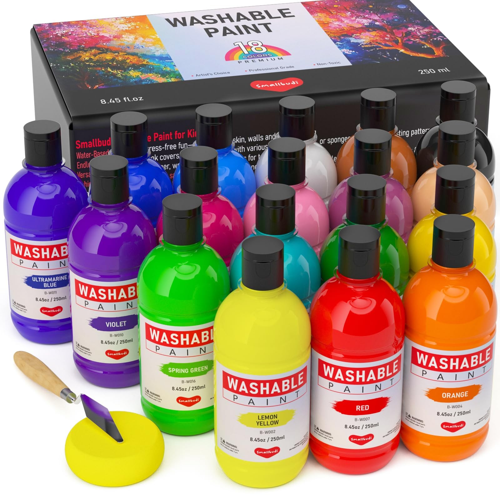 Smallbudi 18 Colors Large Washable Paint Set for Kid (8.45oz,250 ml), Bulk Paint