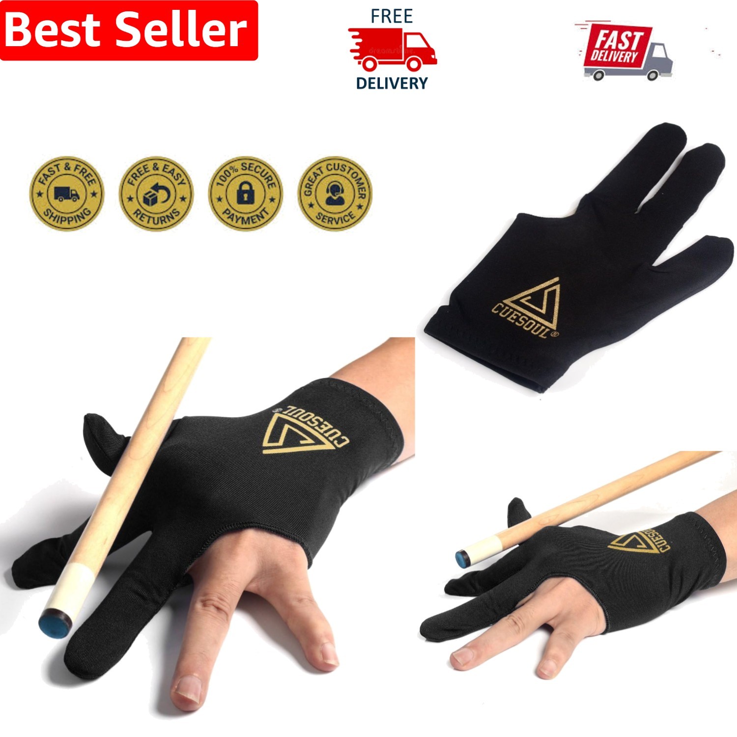 10 Stylish Billiards Gloves - Ambidextrous 3 Finger Design & Durable Material