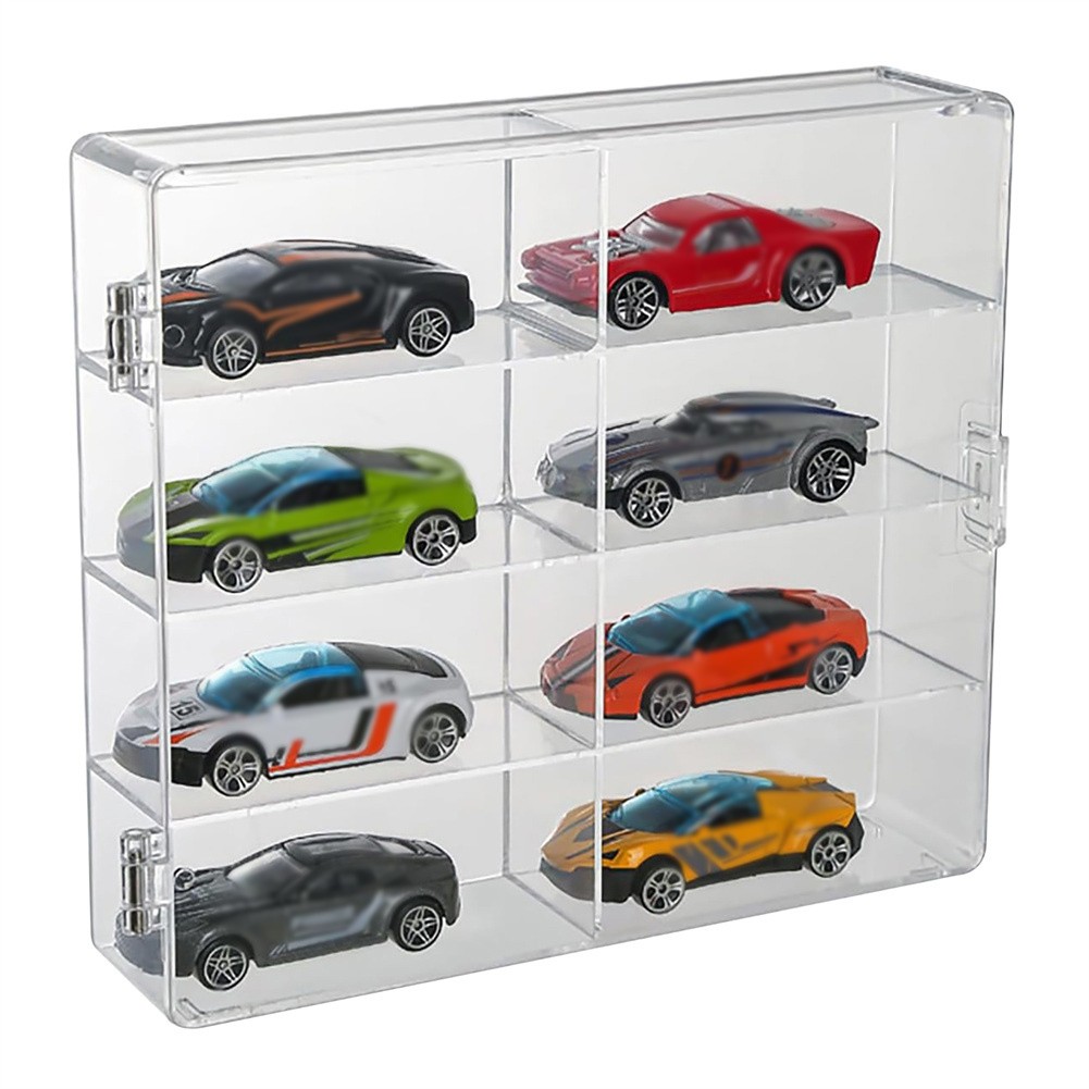 Model Car Diecast Display Case 1:64 Scale 8 Car Compartment with Locking Latch