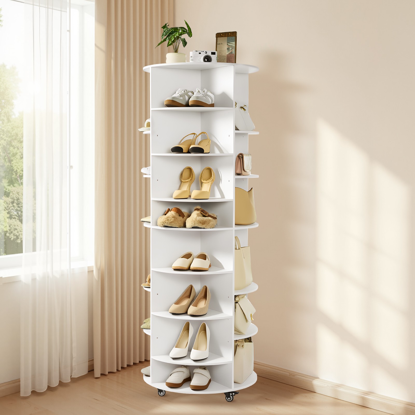 Uimoso 7-Tier Rotating Shoe Organizer with Wheels and Adjustable Height