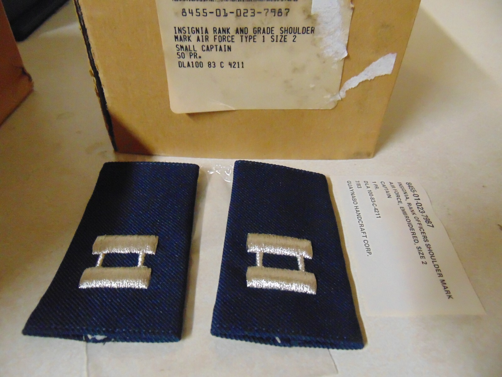MILITARY PATCH SHOULDER RANK AIR FORCE SLIDE ON CAPTAIN SET OF 2 FEMALE SHORT