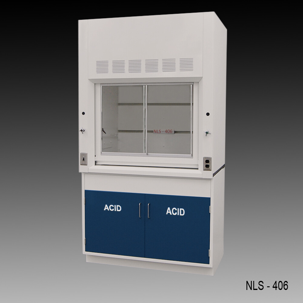 Fisher American 4' Laboratory Fume Hood Exhaust w/ Acid Storage Cabinet / E2-105