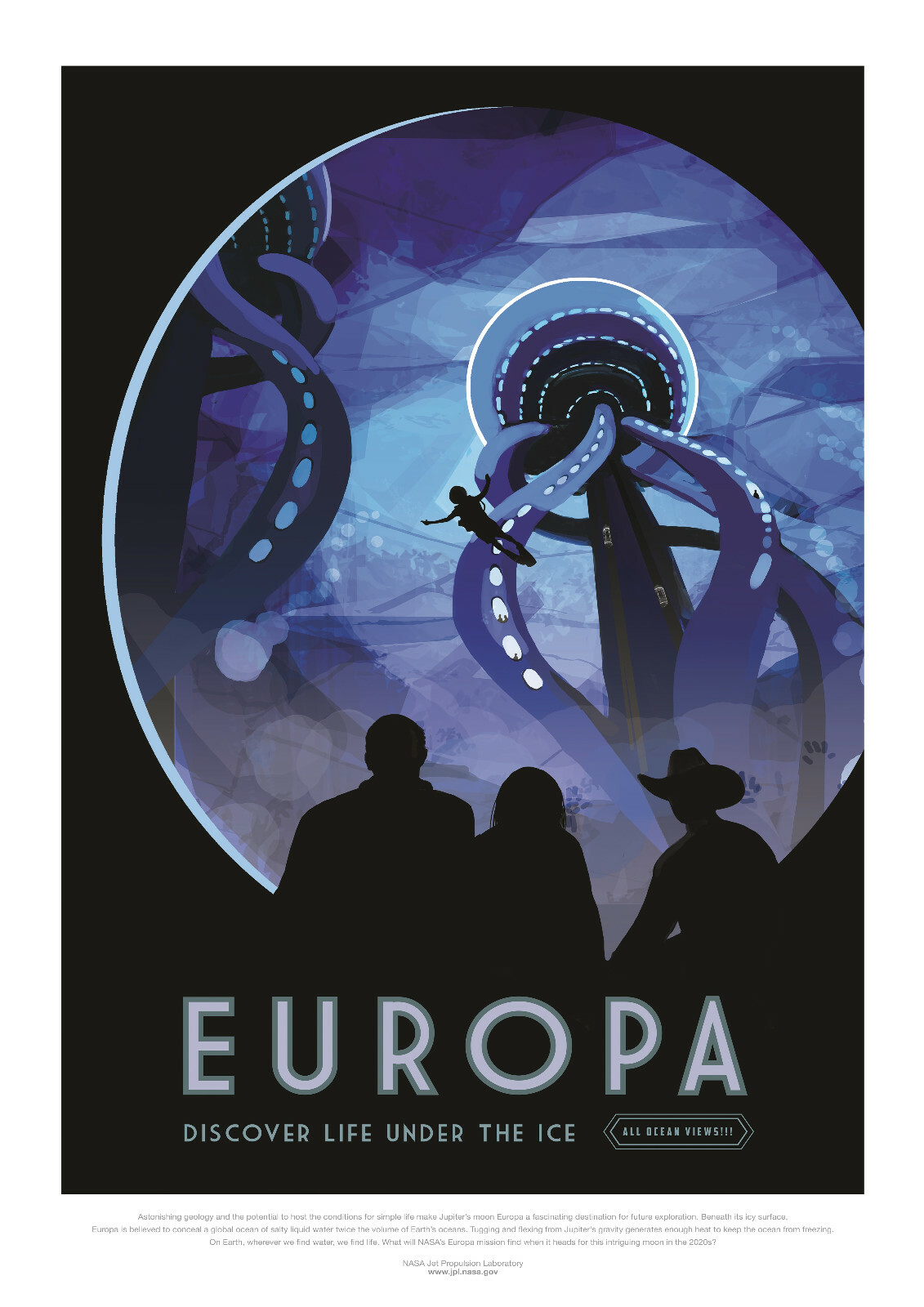 Space Poster - Europa Tourism - Jupiter - Solar System - NASA - A4 Wall Art