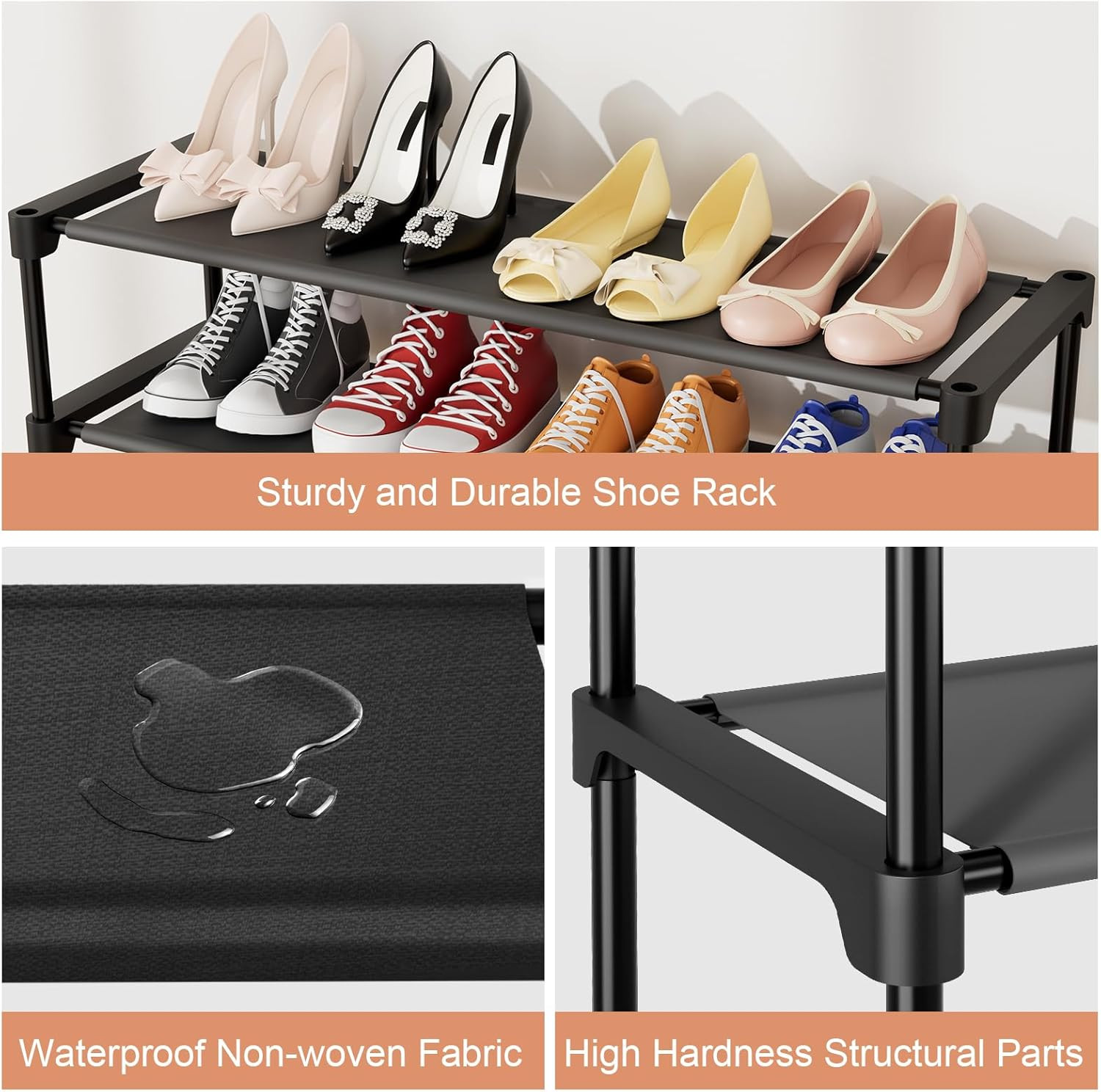 32.3" Widening Design Shoe Rack for Closet 16 Pairs Small Spaces Non-Woven 3 Tie