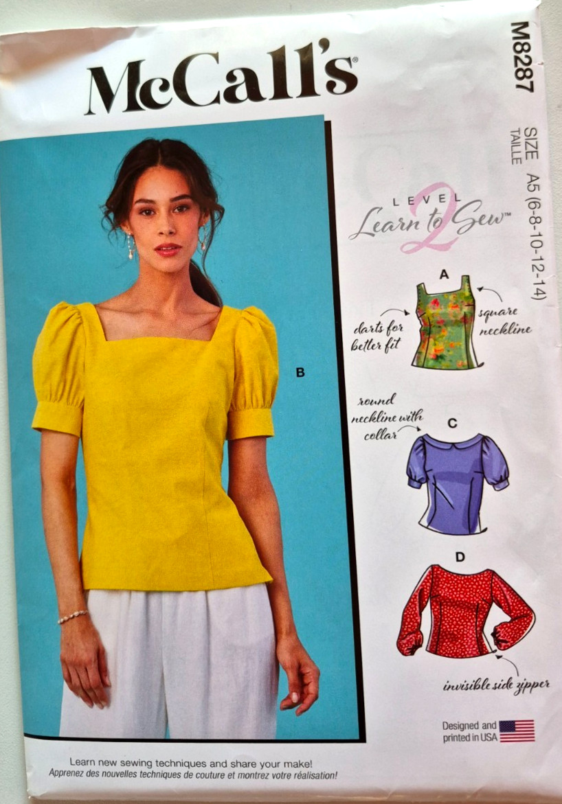 MCCALLS PATTERN 8287  TOPS  MISSES SIZES  6 8 10 12 14   UNCUT  NEW  FF