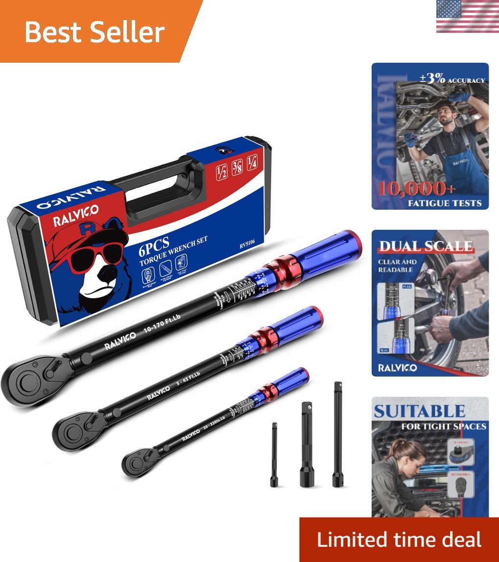 Professional Torque Wrench Set 3-Piece 1/4'' 3/8'' 1/2'' - Dual Direction Design