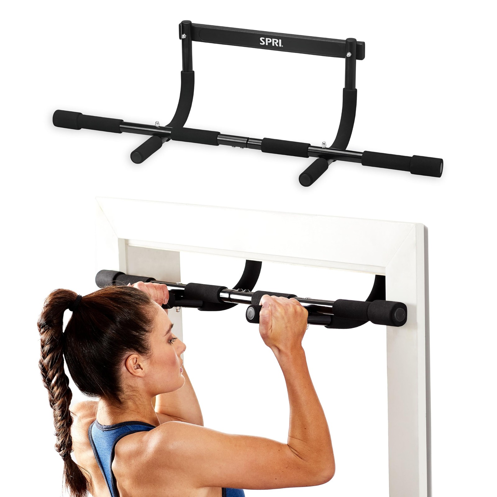 SPRI Pull Up Bar - 8-Grip Door Frame Mounting Pull-Up Bar for Versatile Work...