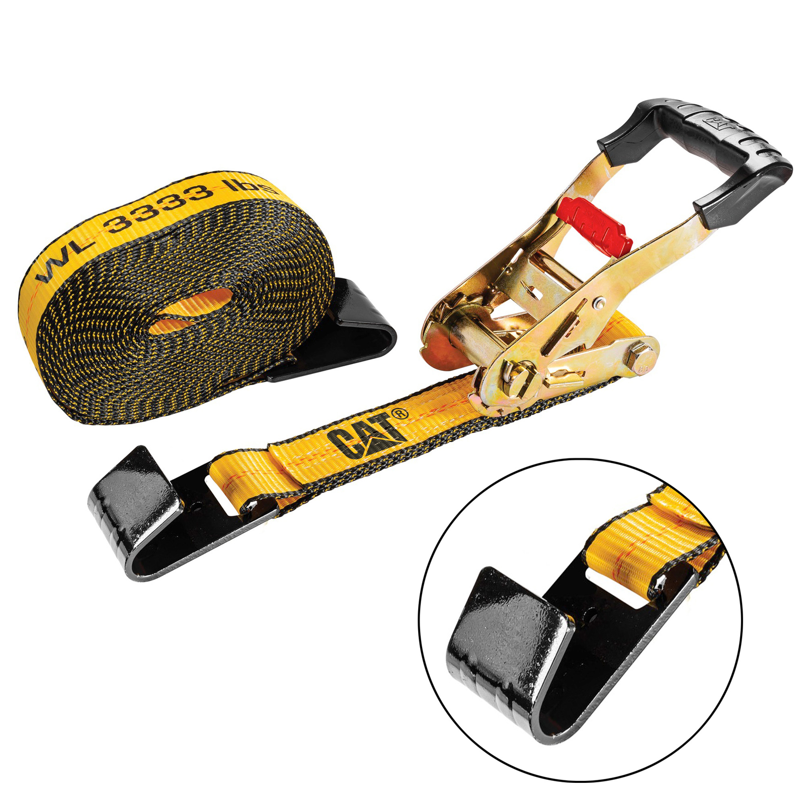 Cat 1 Piece 2 Inch x 27 Feet Heavy Duty Ratchet Tie Down with Flat Hook