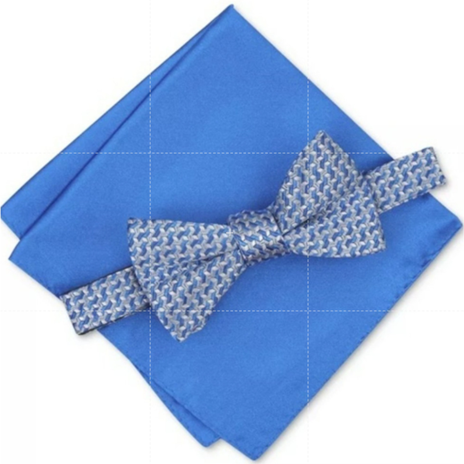 Alfani Bow Tie Pocket Square Set Men's Blue Silver Formal Wedding Prom New Gift