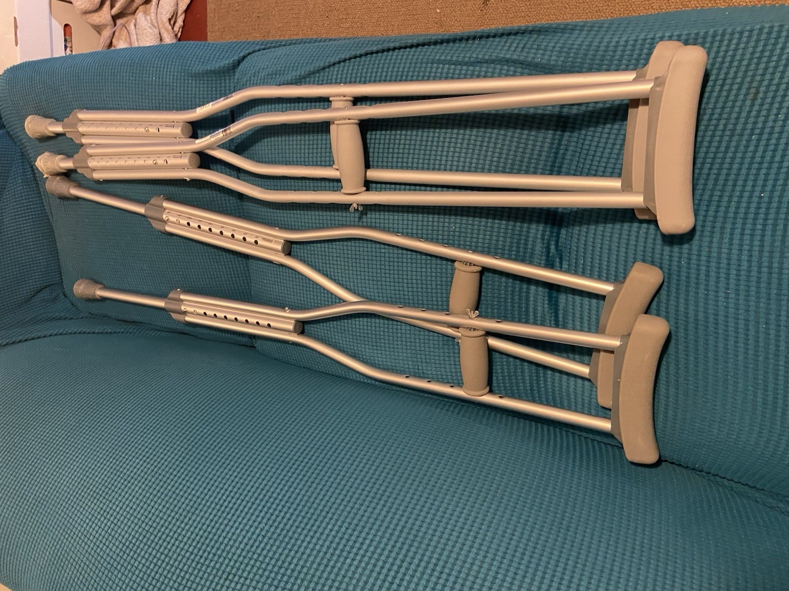 2 Sets Of Adult crutches, 5’2 to 5’10, Lightly Used, Will Sell Separately
