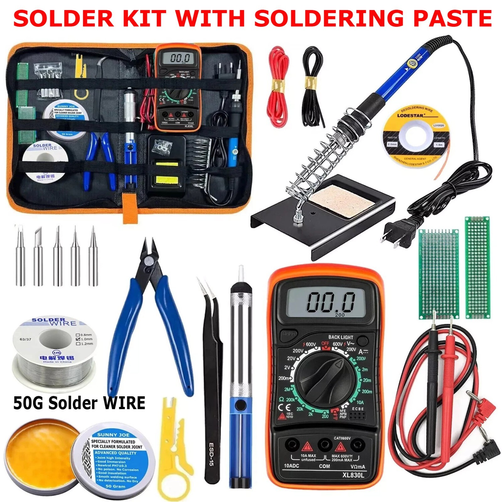 Digital Multimeter Voltmeter Soldering Iron Complete Volt AC DC Meter Tester Kit