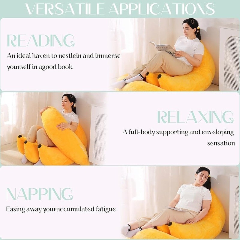 2-in-1 Banana Bean Bag Sofa Bed W/ Ottoman Soft Cozy Floor Chair Relaxation New