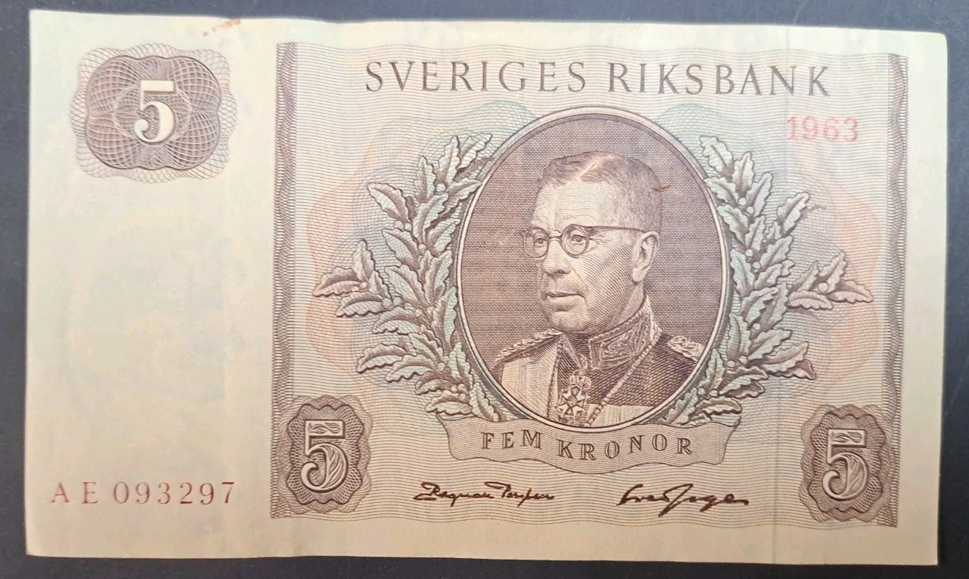 1963 Sweden 5 Kronor P50b, AE093297.