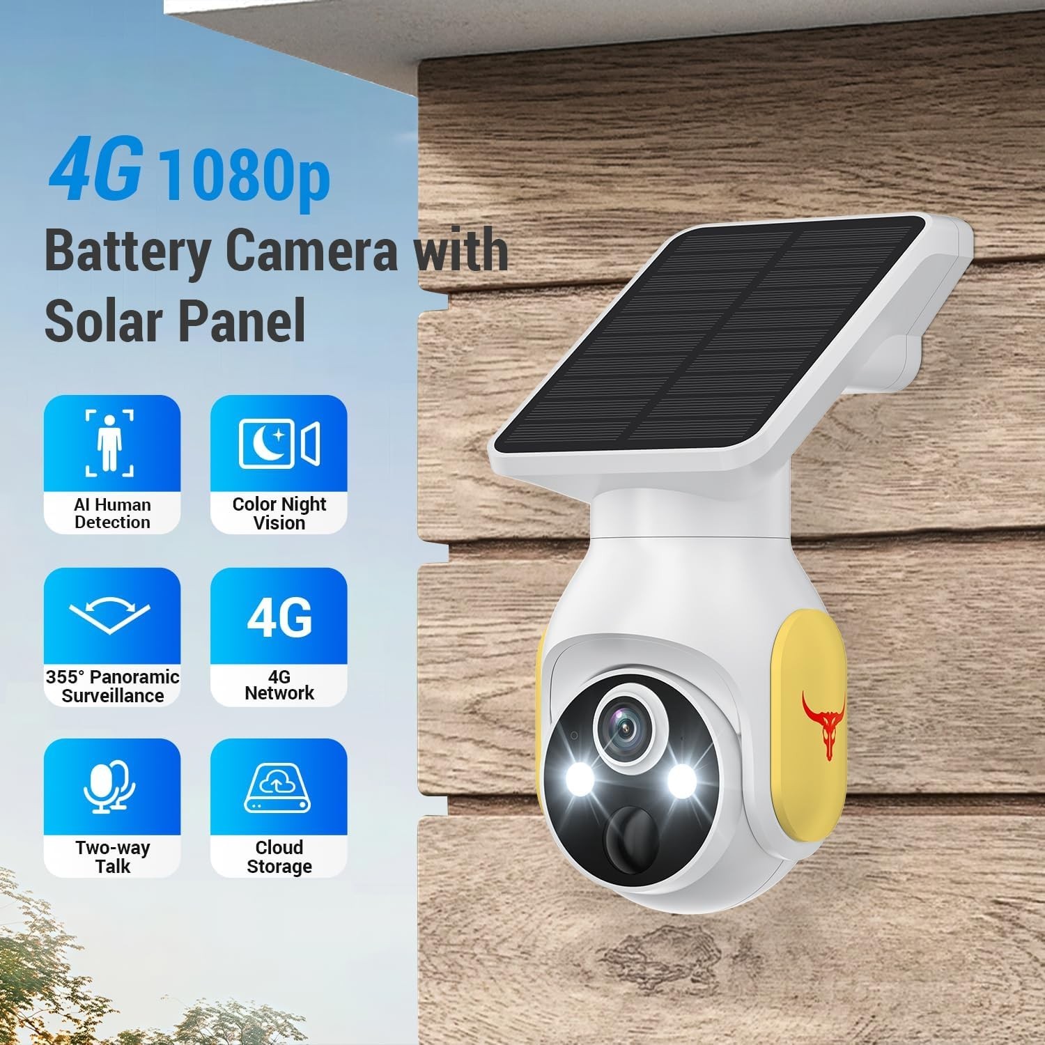 1080p Security Camera Wireless with Solar Panel, AI Human Detection, 2-Way Audio