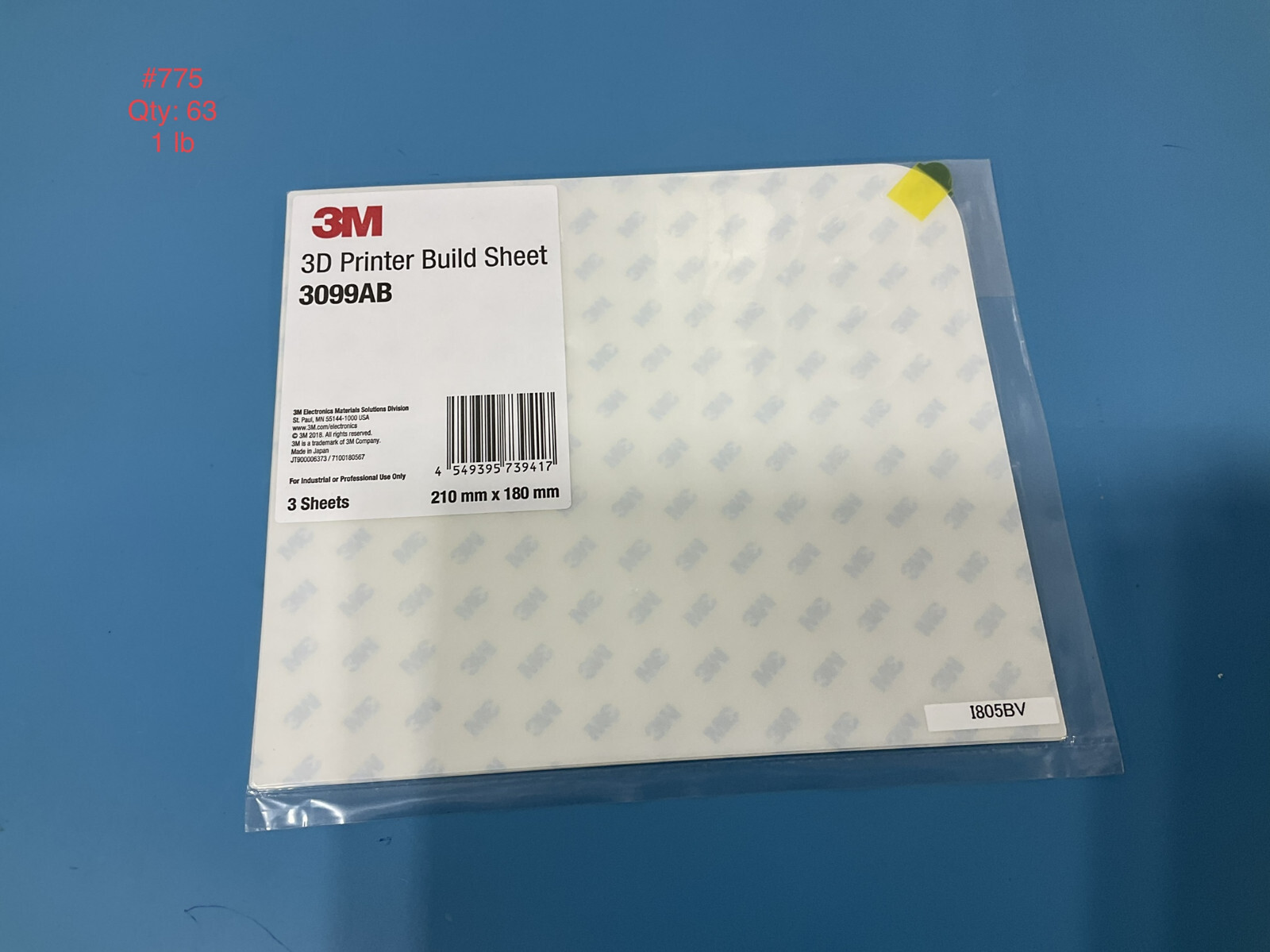 ( 3 PCS ) 3D PRINTER BUILD SHEET 3099AB 210mm X 180mm