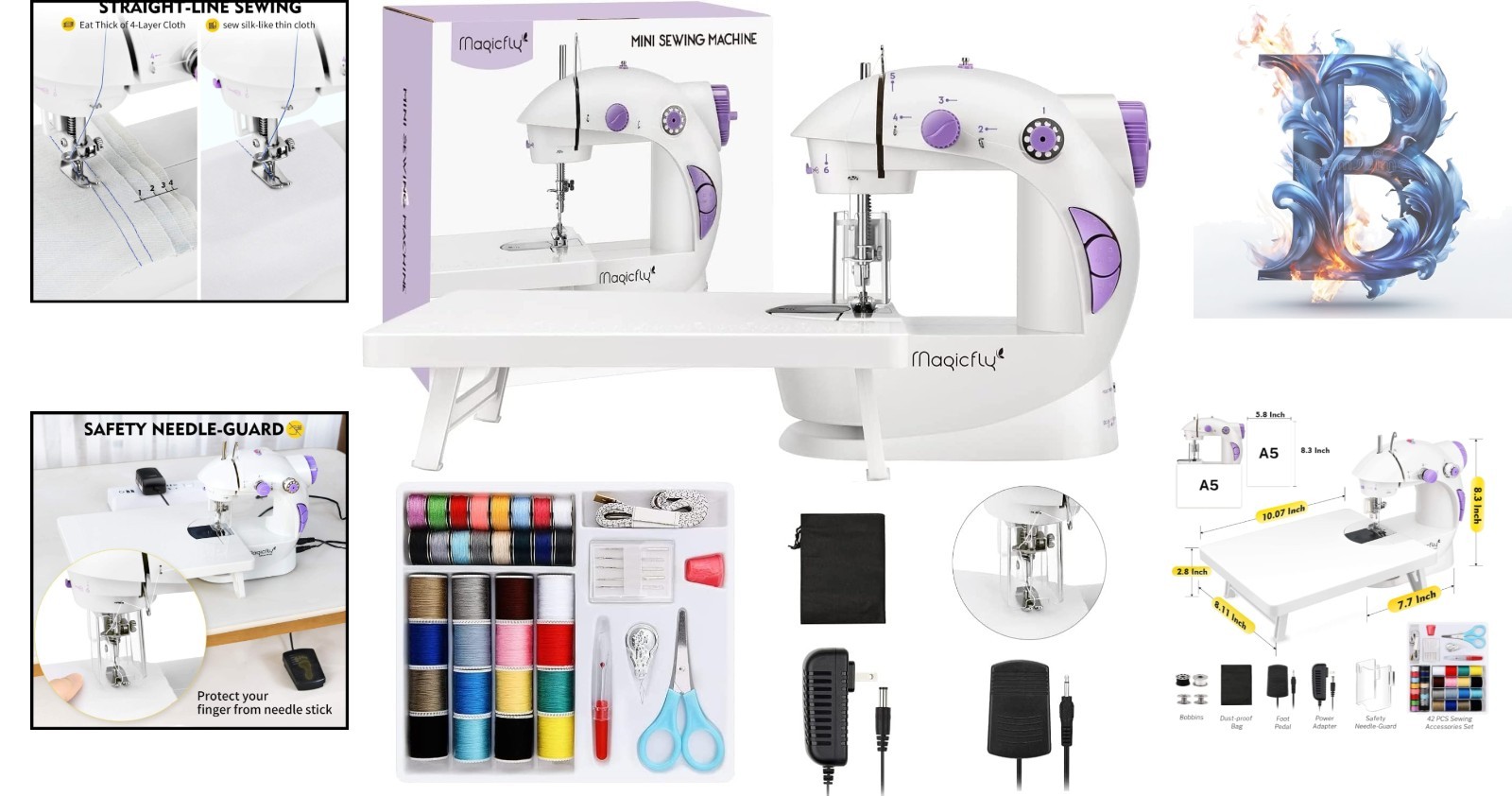 Compact Electric Sewing Machine with Extension Table - All-In-One for Beginners