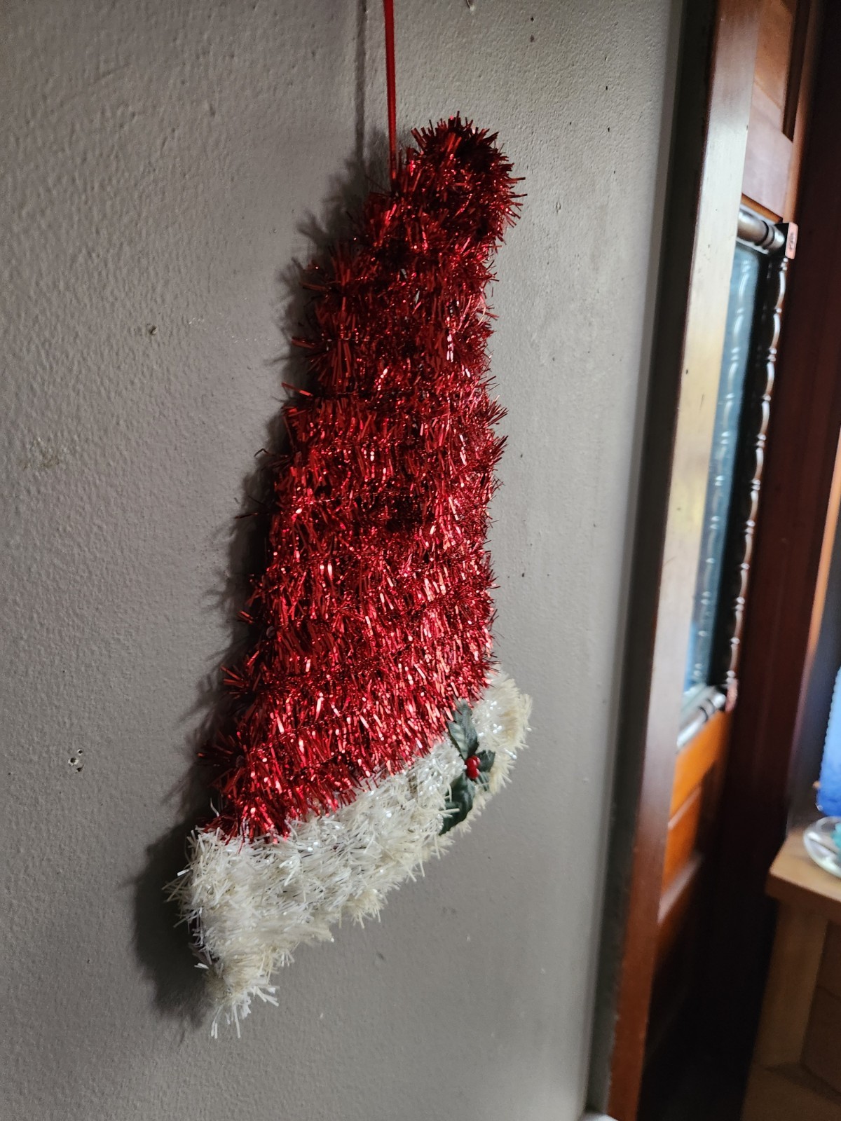 Tinsel Santa Claus Hat Decoration • Hanging • 13½"×9"