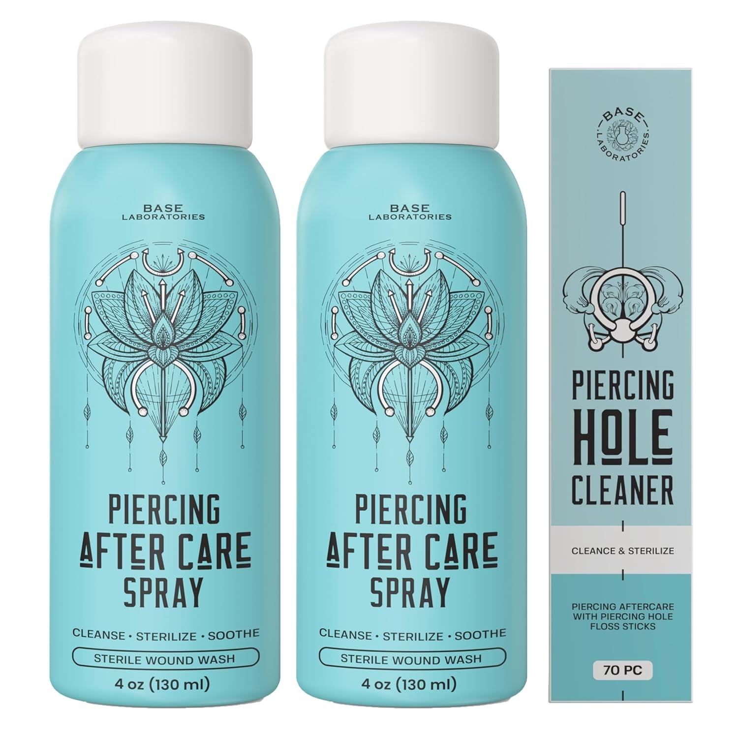 Essential Piercing Care Spray - 4oz Saline Solution for Keloids & Cleansing Duo