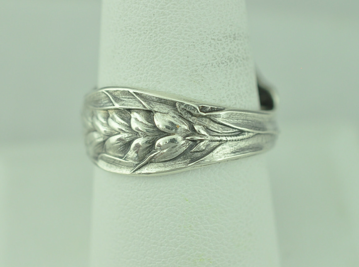 Solid 925 Sterling Silver Wheat Ear Floral Adjustable Spoon Ring