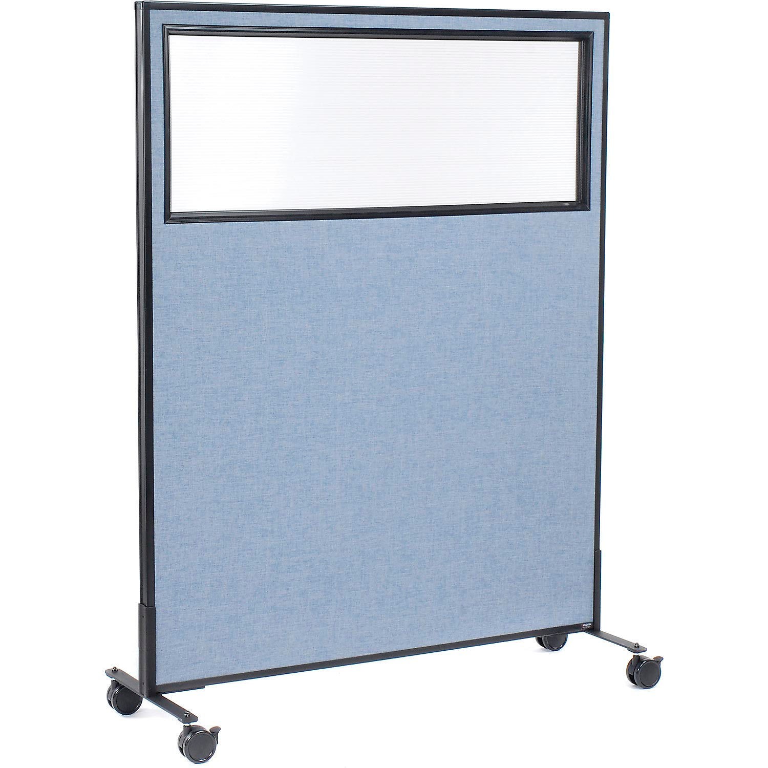 48-1/4"W x 63"H Mobile Office Partition Panel with Partial Window Blue
