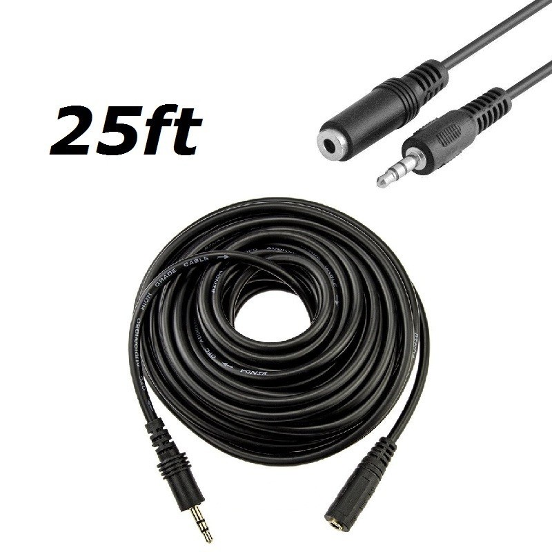 3.5mm Audio Aux 25FT Cable Male to Female Stereo Extension Headphone Stereo Cord