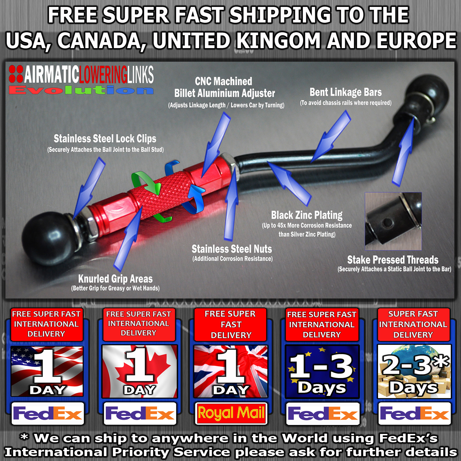 MERCEDES S CLASS (W221) S320 S500 S63 S65 EVOLUTION LOWERING KIT LINKAGES LINKS