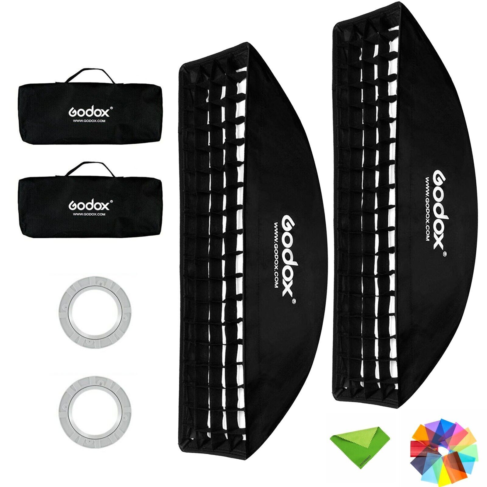 2PC Godox 35x160cm Rectangle Bowens Mount Strip Softbox W/ Grid For Strobe Flash
