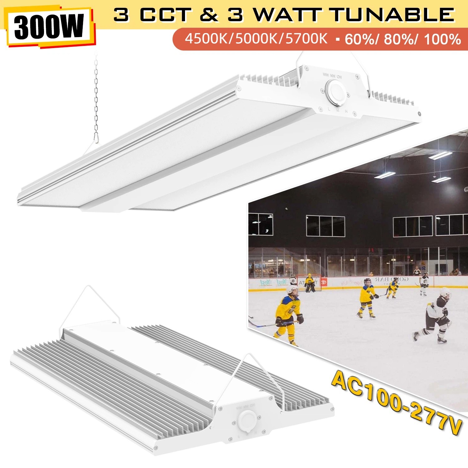 1.8FT 300W LED Shop Light 45000 Lumen 4500K/5000K/5700K Linear High Bay Lighting